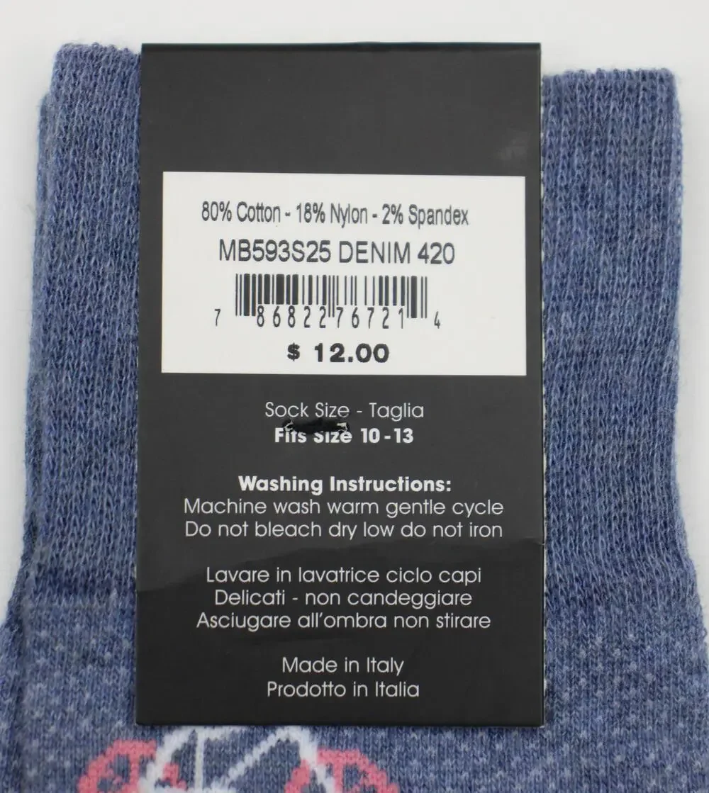 The Men's Store Socks Mens 10-13 Denim Bicycle Novelty Dress Mid Calf 2 Pair
